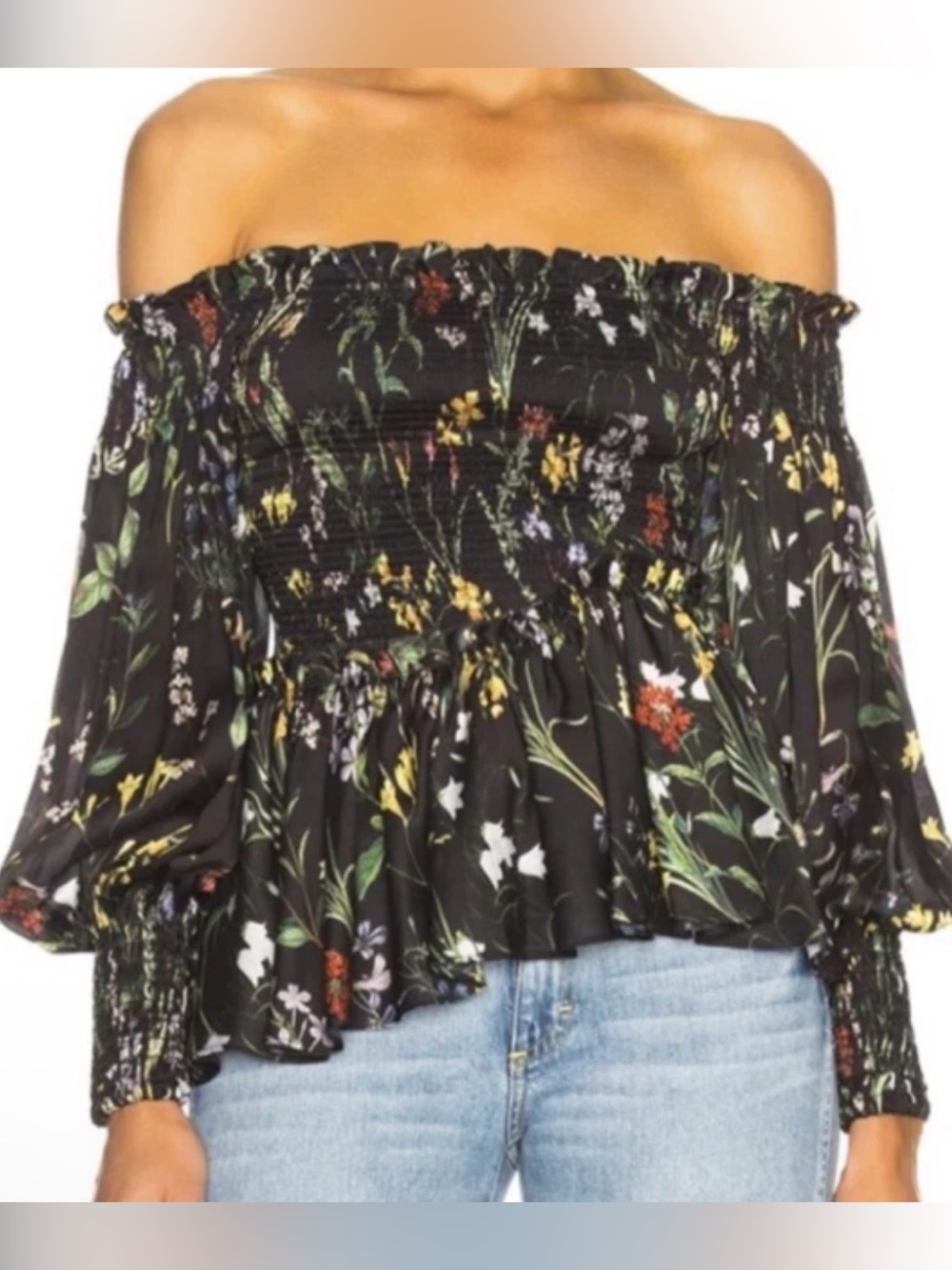 Alexis Black Mini Floral Smocked off/on shoulder /Multicolor